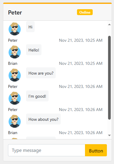 a screenshot of the text chat